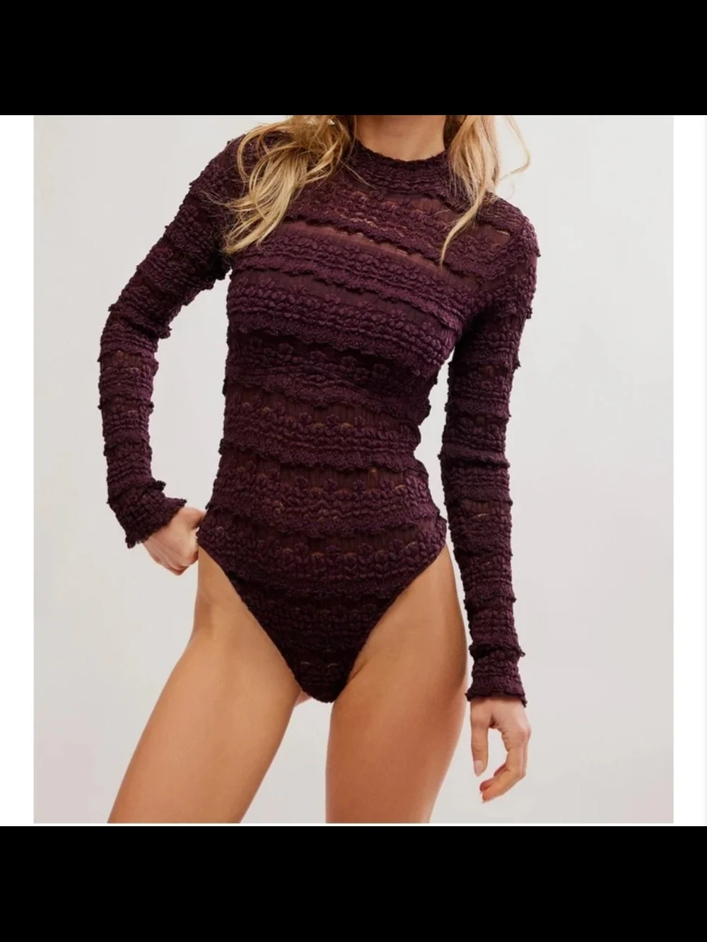 Free People Angelina Bodysuit in Winetasting Sz Med
